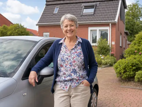 Verkäufer aus Reform mit dem verkauften Fahrzeug